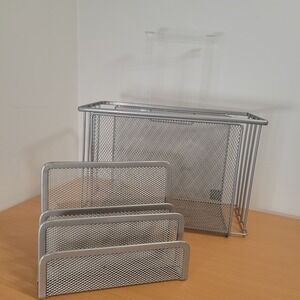 4 Compartment Wire Mesh Letter Holder Silver & Mesh Over Door Organizer